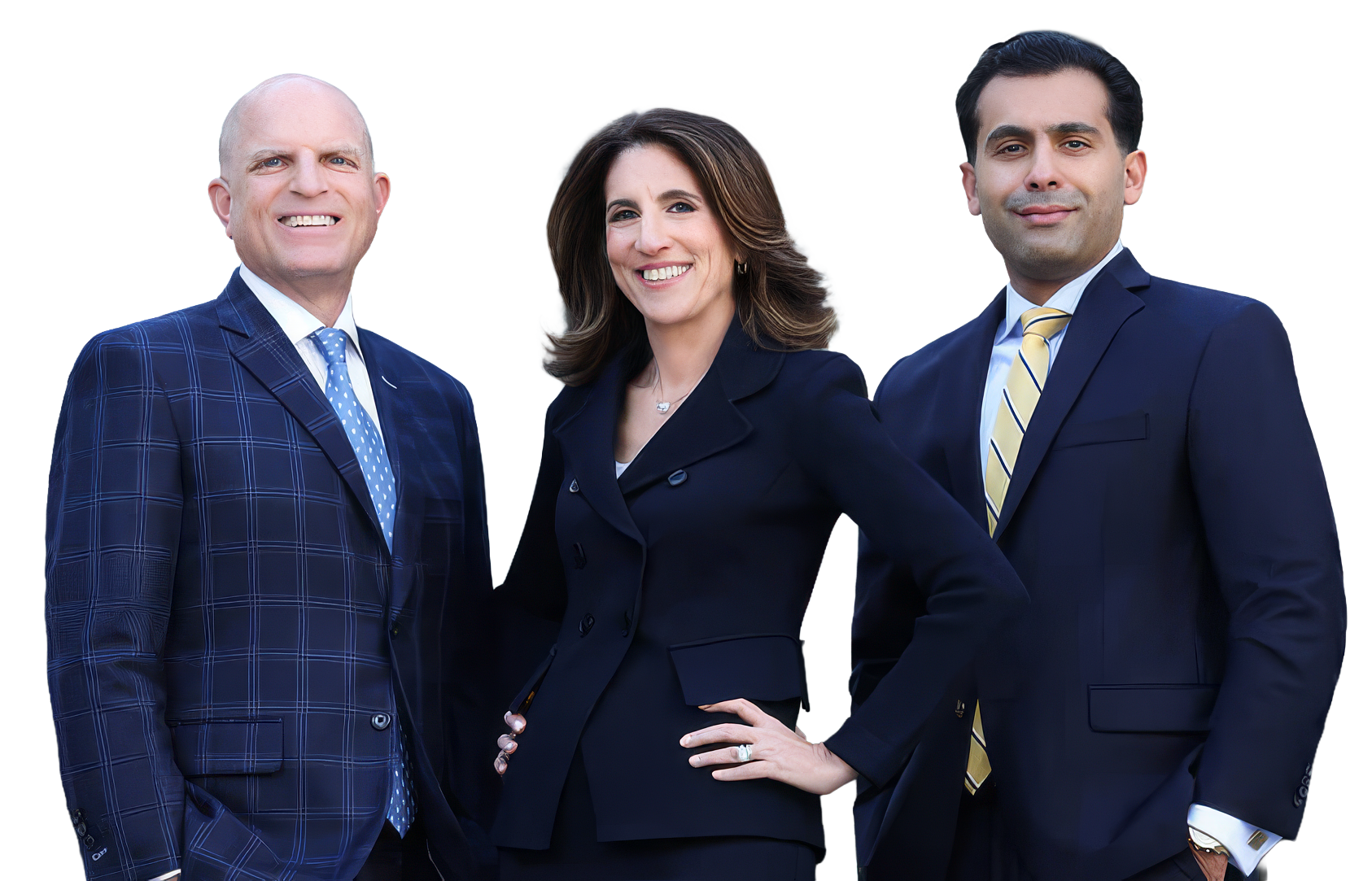 team in front of building